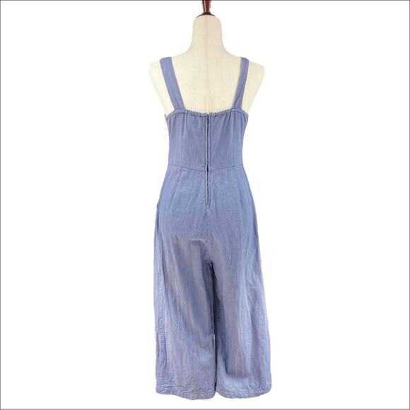 BRIXTON Beatrice Fitted Wide-Leg Jumpsuit in Blue & White Stripes Size S - Picture 6 of 10